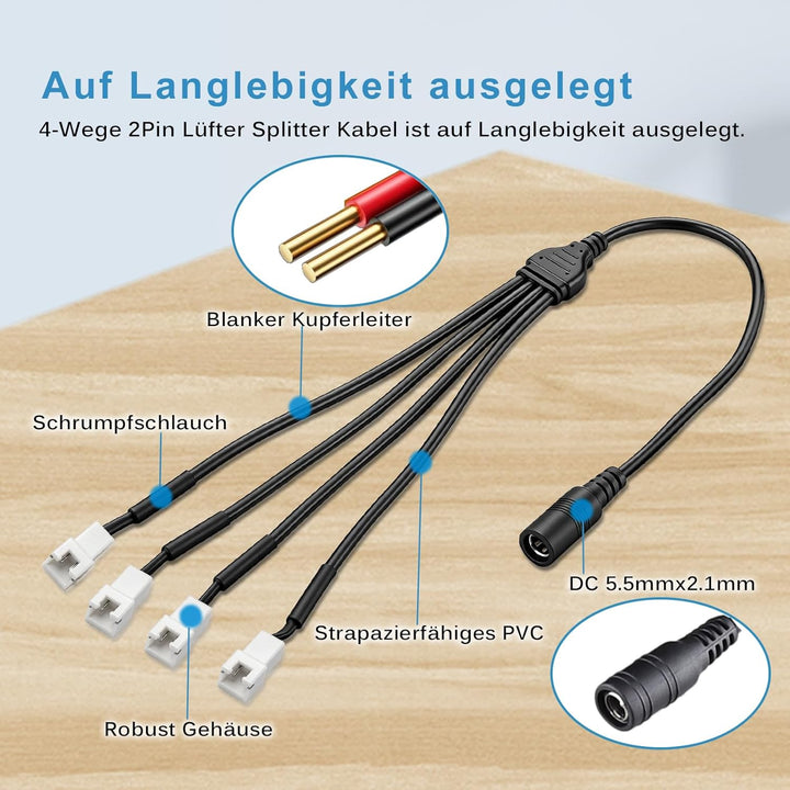 GDSTIME 36W 12V PC Lüfter Geschwindigkeit Controller 4 Wege mit 2 Pin Splitter Kabel Regelbar Netzte