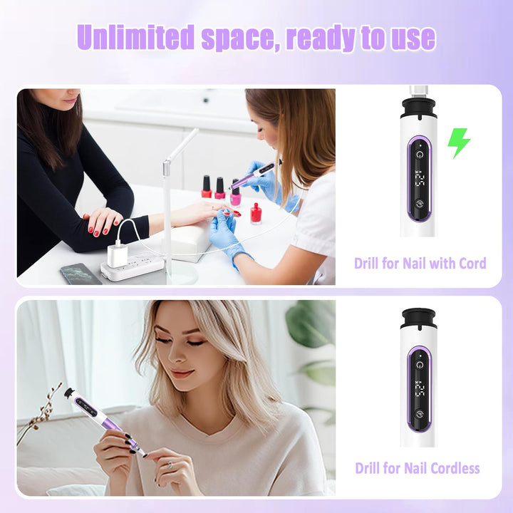 Elektrische Nagelfräser für Gelnägel, Nagelfeile Kabellos 12 in 1 Fräser für Gelnägel 25000 U/min, U