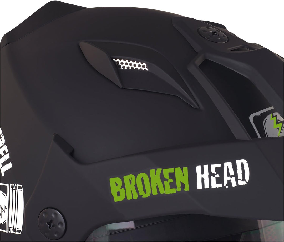 Broken Head Street Rebel grün Motocross-Helm Set mit grün verspiegeltem Visier | Enduro-Helm - MX Cr