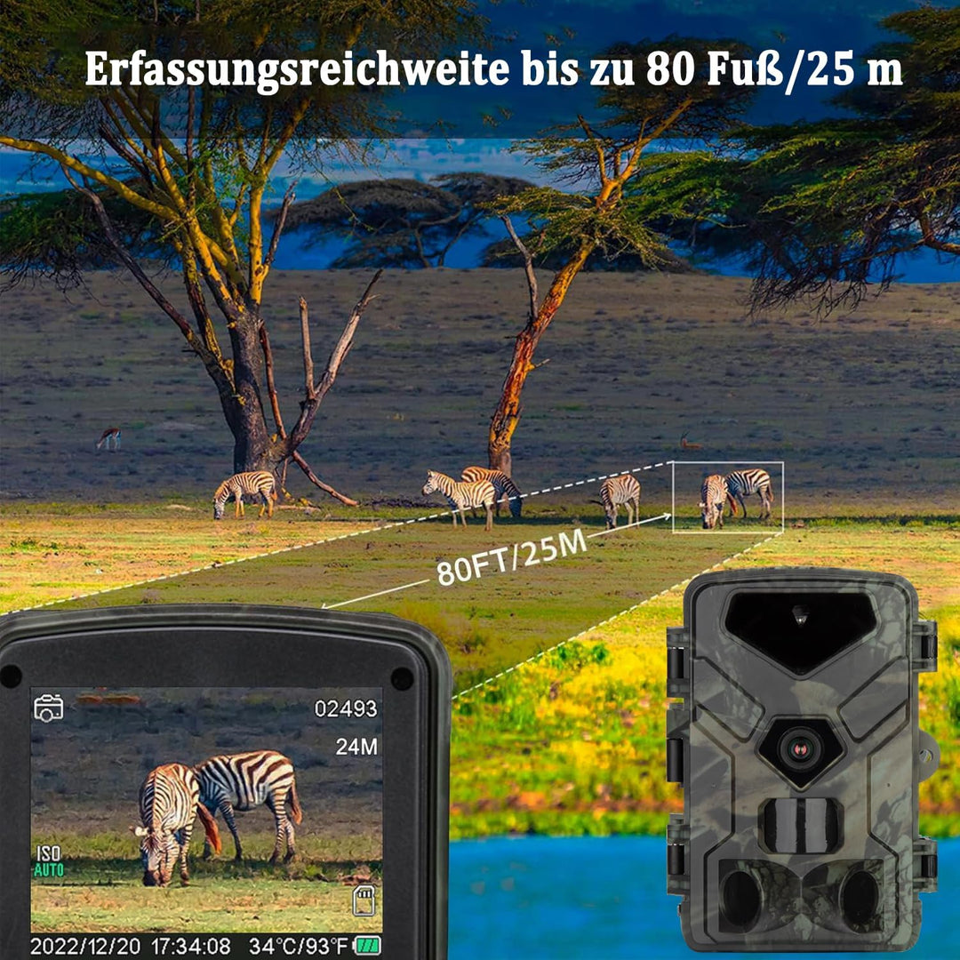 Wildkamera 50MP 4K, Wildtierkamera mit Nachtsicht Bewegungsmelder Weitwinkel 120°, 850nm IR LEDs Nac