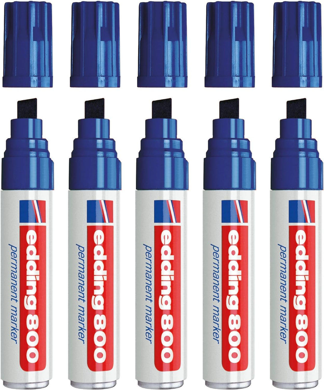 Edding Permanentmarker 800 Blau, 5 Stück, Nachfüllbar, Keilspitze, Wasserfest 4-12mm