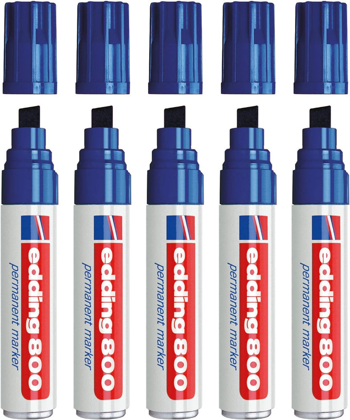 Edding Permanentmarker 800 Blau, 5 Stück, Nachfüllbar, Keilspitze, Wasserfest 4-12mm