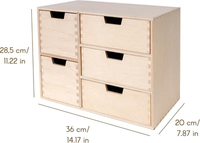 Creative Deco Kleine Kommode aus Holz | 5 Schubladen | 36 x 20 x 28,5 cm | Schreibtisch-Organizer |