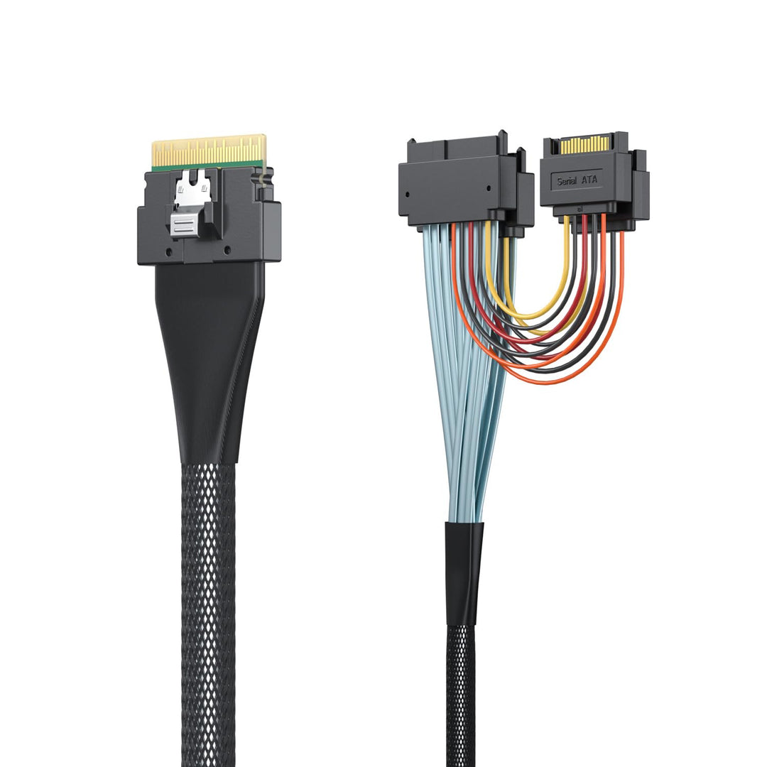 SFF-8654 8i SlimSAS to 2x U.2 SFF-8639 with 15pin SATA power cable, 0.75m(2.46ft)