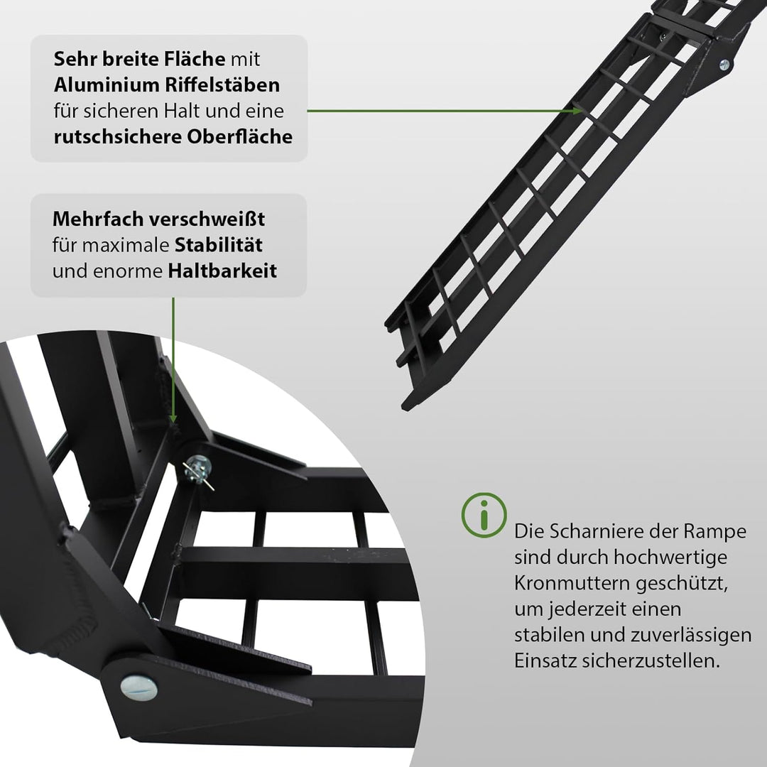 TRUTZHOLM 2 x Auffahrrampe klappbar 180 cm Traglast 680 kg Alu geriffelte Einzelstäbe Verladerampe (