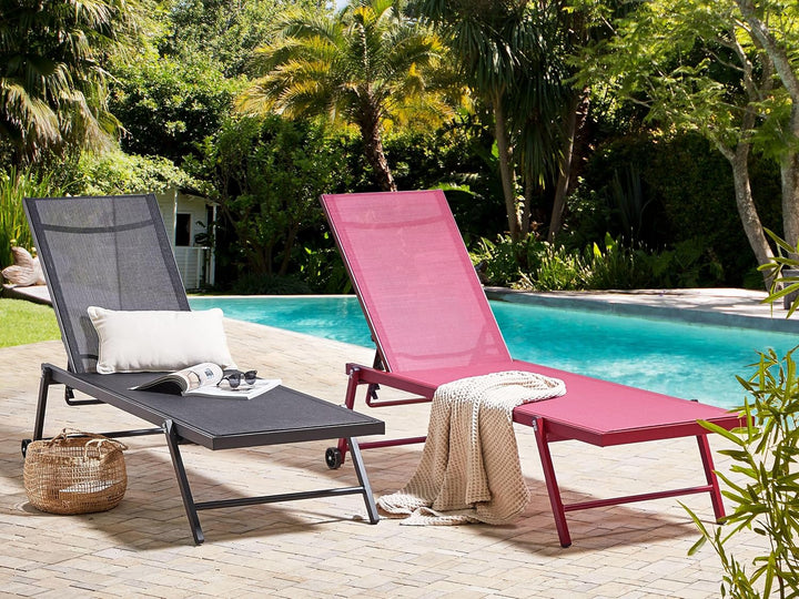 Sonnenliege Gartenliege mit Rollen Aluminium Textilbespannung Schwarz Portofino