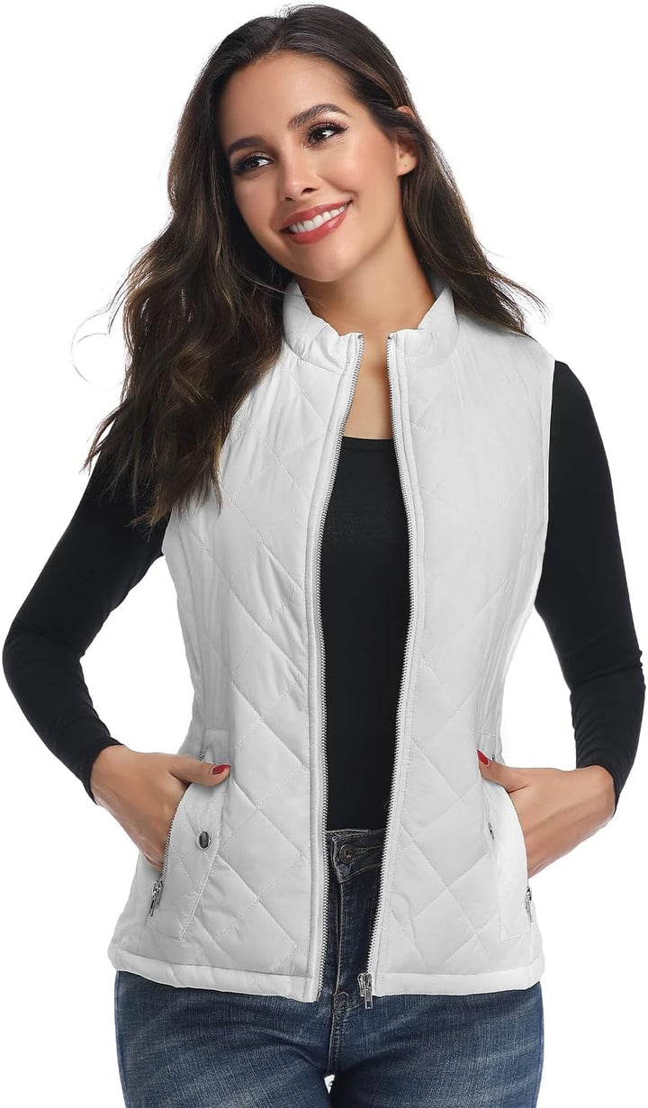 LK Damen Weste Leicht Stehkragen Weste Steppweste mit Reissverschluss Ärmellose Oberteile Tops Coat
