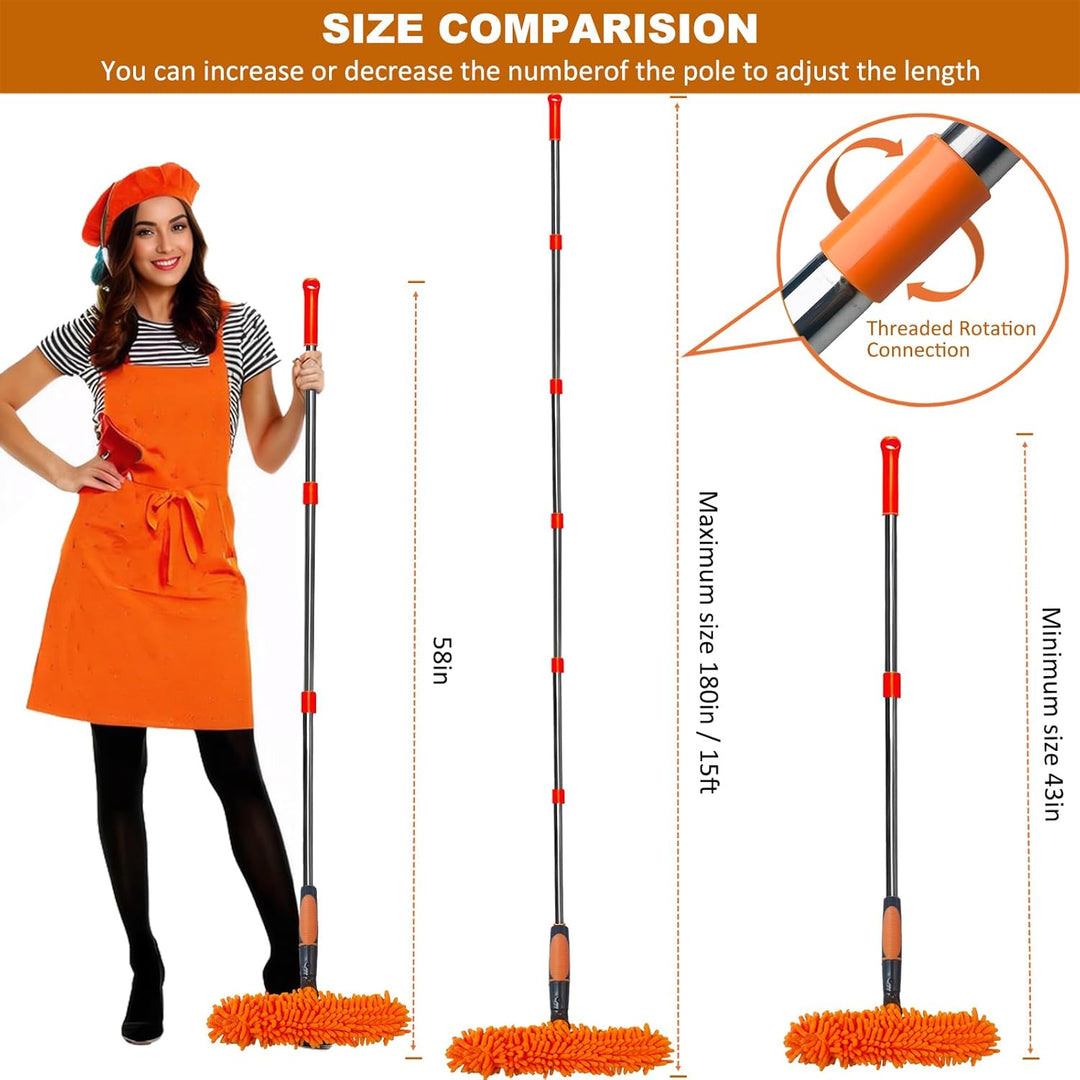6 m + Reichweite, Fensterreiniger, Staubwedel, 2-in-1, drehbares Fensterreinigungswerkzeug-Set mit 9