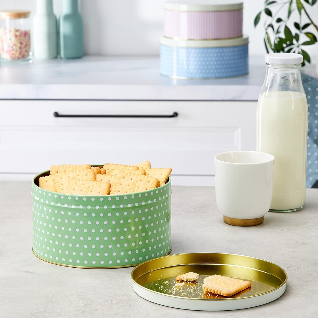 Tala 3er Set Retro-Design Metall Kuchenbehälter | Stapelbar | Für Kuchen, Kekse & Snacks | Grössen: