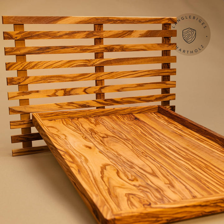 DAS OLIVENHOLZBRETT® Brotschneidebrett/Brotbrett mit Auffangbehälter/Krümmelrost 35cm x25cm 35L x 25