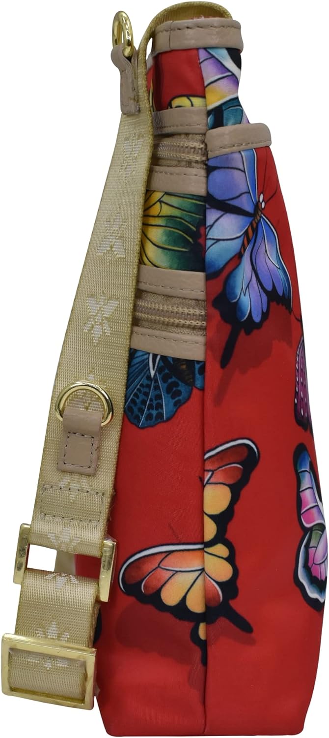 Anuschka Crossbody Tasche mit Einsteckfach - Wanderlust Kollektion - Nylonstoff mit Leder Trim und K