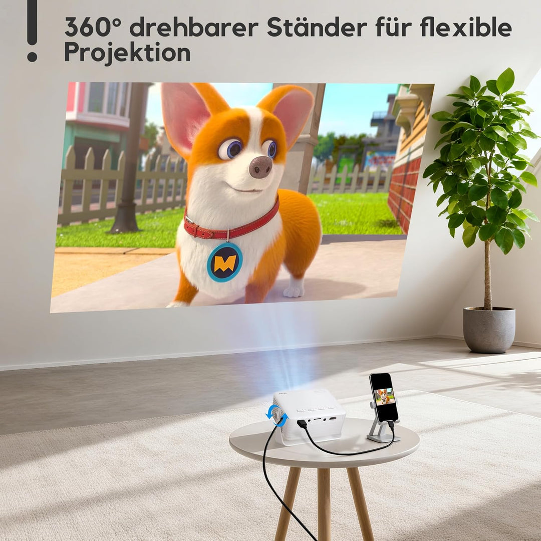 Mini Beamer, AKIYO Mini Projektor, Tragbarer Filmprojektor 1080P Unterstützt für Kindergeschenk, Hei