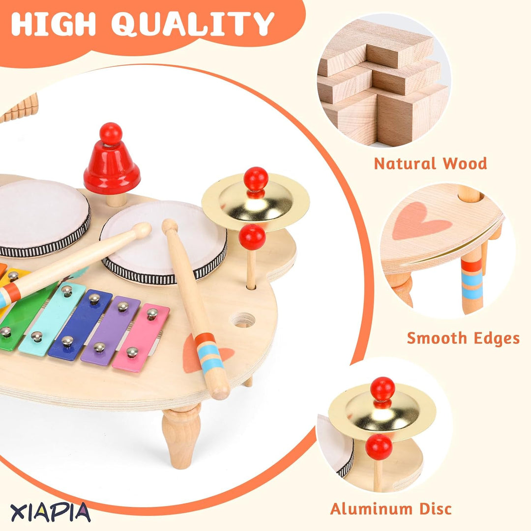 YGJT Schlagzeug Kinder, Trommel Kinder 10-in-1 Musikinstrumente Kinder ab 1 2 3 Jahre mit Xylophon,
