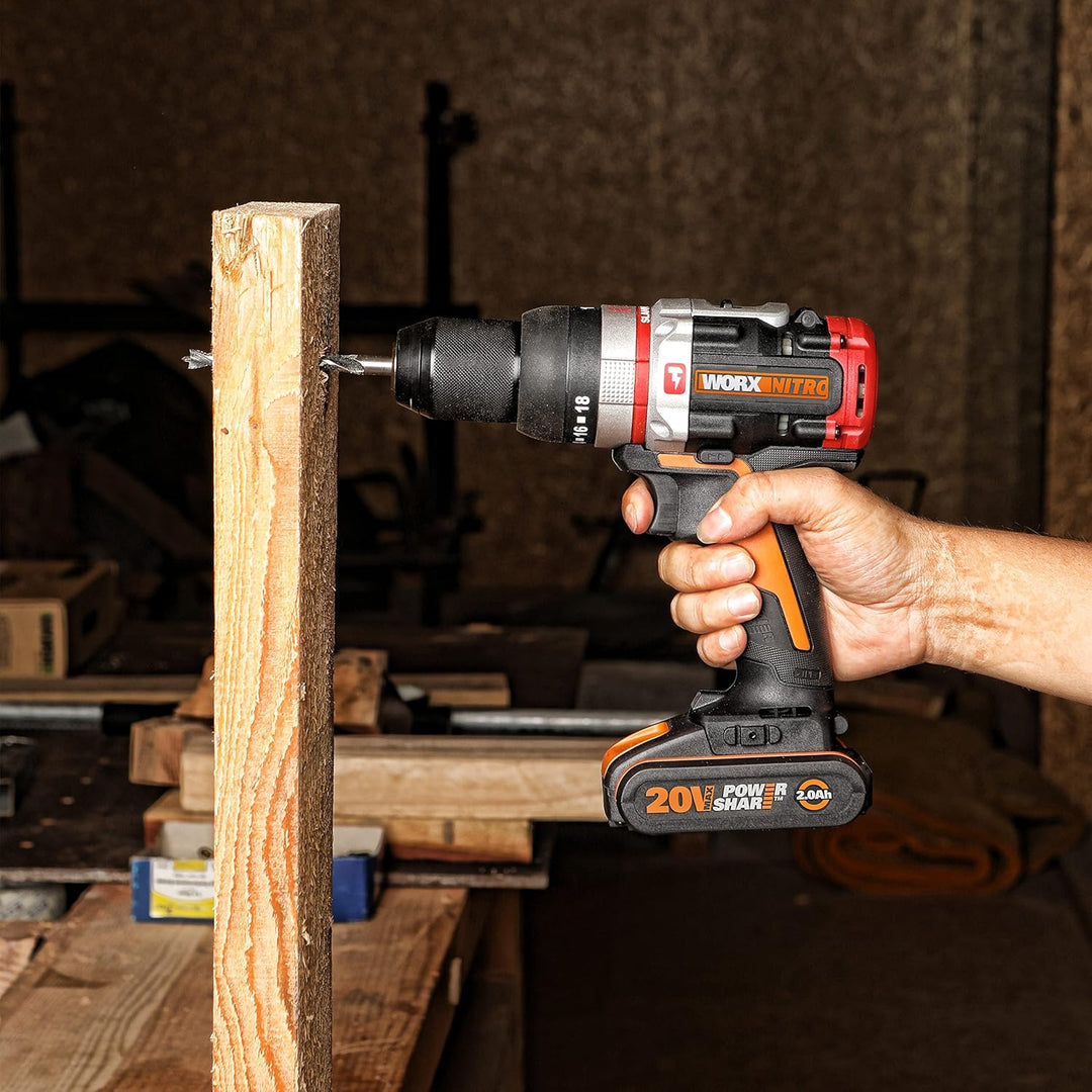 WORX Nitro WX354.9 Akku-Schlagbohrhammer 20V - bürstenloser Motor - 18 Drehmomenteinstellung + Bohre