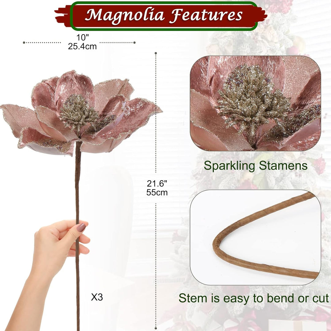 Briful 3 Stücke Weihnachtsstern Christbaumschmuck Magnolie Kunstblumen mit Glitzern Poinsettia Kunst