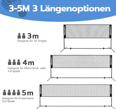 LARMNEE Badmintonnetz, Tennisnetz, 300cm|400cm|500cm Federballnetz höhenverstellbar, Set bestehend a