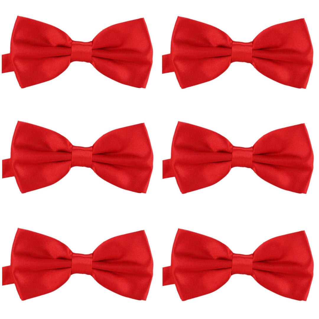 DonDon 6er Set Herren Fliege 12 x 6 cm gebunden und längenverstellbar Rot, Rot