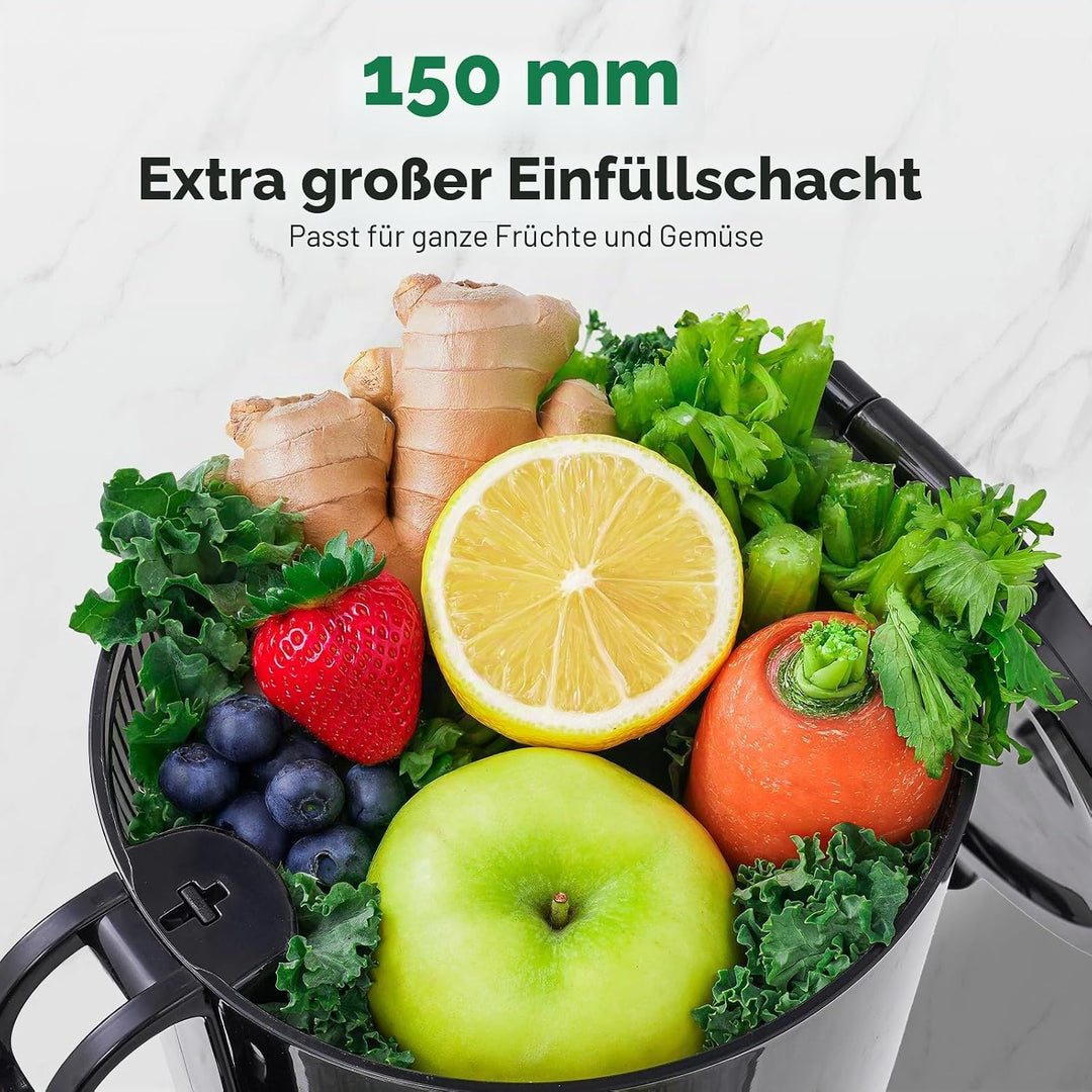 AMZCHEF 250W Automatischer All-In-One Entsafter, 160MM Öffnung und 1,8L Slow Juicer für Gemüse und O