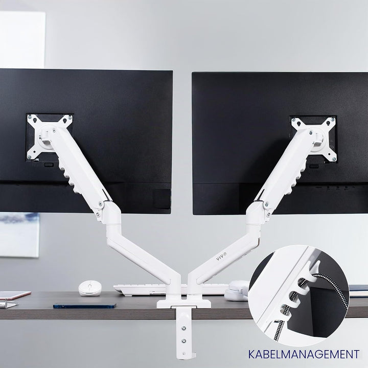 VIVO Articulating Dual 17 bis 27 Zoll pneumatischer Federarm Klemmhalterung für 2 Monitor-Bildschirm
