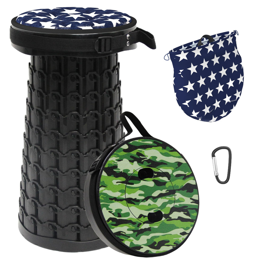 ALEVMOOM Tragbarer Klapphocker mit Kissen,Camping Hocker Teleskophocker,Klappbarer Hocker,Mini Leich