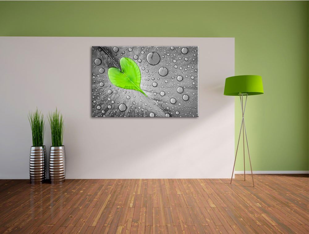Tautropfen Herz schwarz/weiss Format: 100x70 auf Leinwand, XXL riesige Bilder fertig gerahmt mit Kei
