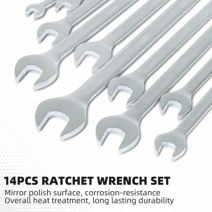 CCLIFE 14tlg Ratschenschlüssel Set 8-22mm Ratschen Ring Maulschlüssel Set | Cr-V | 72 Zähnen 14tlg 8