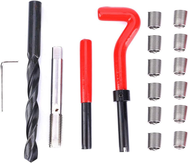 Oumefar 17Pcs Edelstahl-Nachfädler-Gewindebohrungssatz M12x1 5 Gewindeeinsatz-Kit Gewindereparaturwe