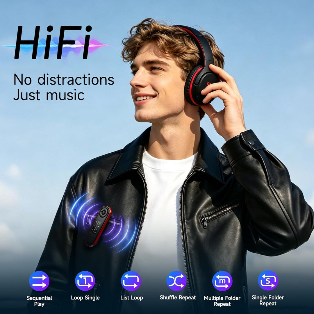 64GB MP3 Player mit Bluetooth 5.3, USB Plug & Play, Nur 28g, Physische Tasten für Blindbedienung, Cl