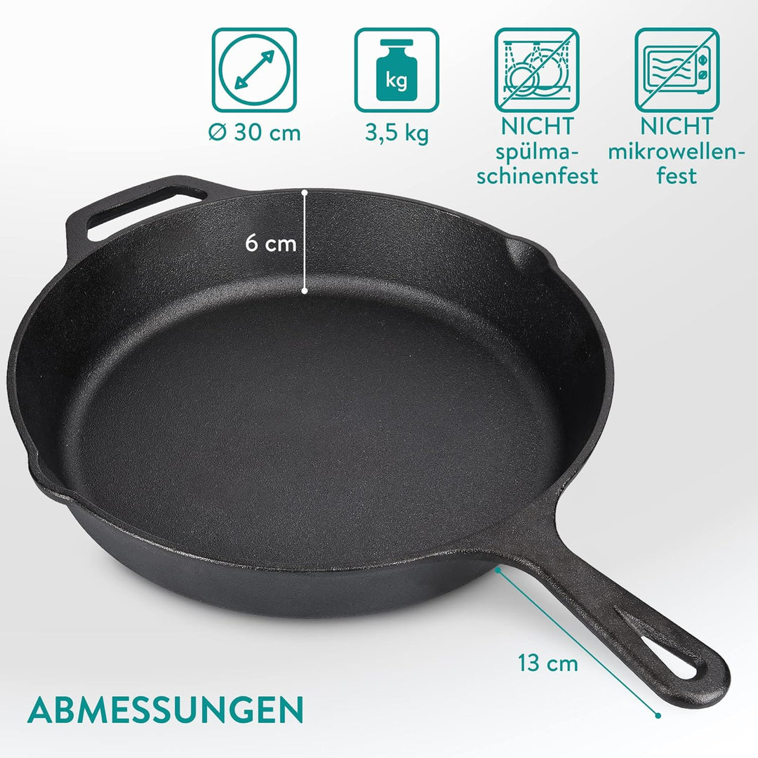 Navaris Gusseisenpfanne - 30cm Eingebrannte Pfanne Gusseisen Induktion, Cast Iron Pan, Gusspfanne, G