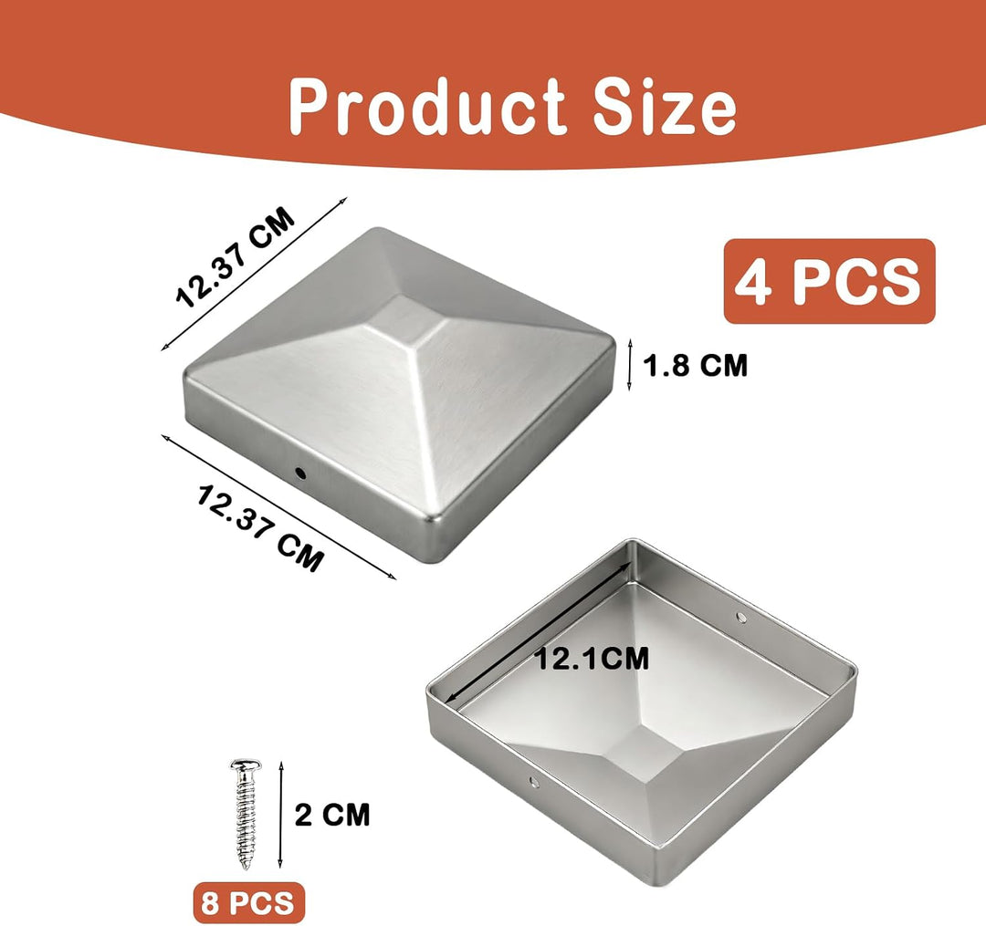 4 Stück Pfostenkappen 12x12cm Zaunpfosten Kappen mit Schrauben Silber-12cmx12cm-4pcs, Silber-12cmx12