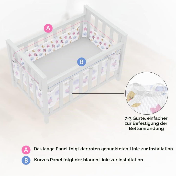 Bettumrandung Babybett, 2 Stück Nestchen für Kinderbetten Kantenschutz Baby Babybett, Atmungsaktive