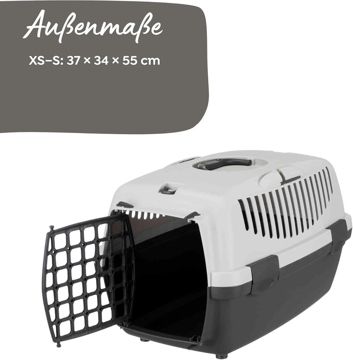 TRIXIE Transportbox Capri 2 – XS-S: 34 × 31 × 55 cm, hellgrau/flieder, Transportbox für Hunde bis 8