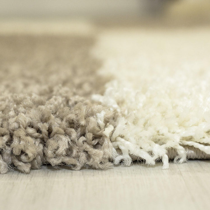 Carpetsale24 Teppich Wohnzimmer Moderne Kariert Design Shaggy Flokati 240 x 340 cm Beige-Creme - Hoc