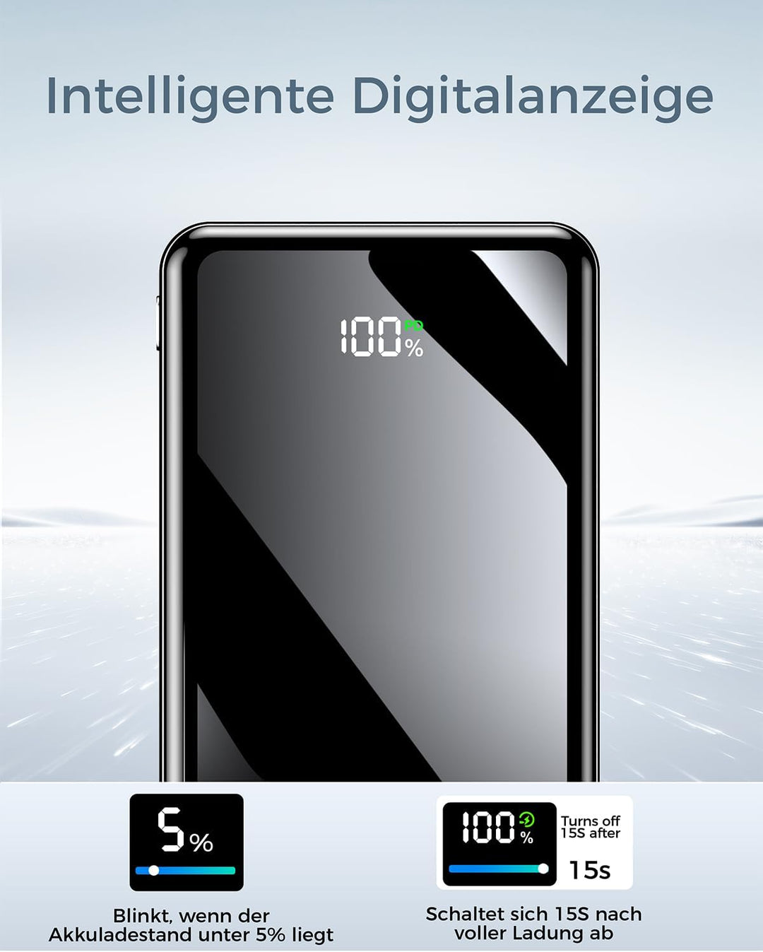 Power Bank 26800mAh, Powerbank 22,5W PD Schnellladefunktion, USB-C Externes Ladegerät mit LED-Displa