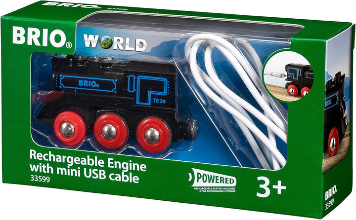 BRIO 33599 - Akku Lok mit Mini USB, bunt & World 33754 - Magnetisches Glockensignal – Eisenbahnzubeh