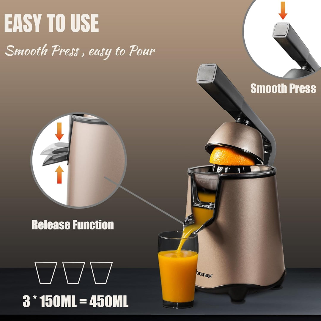 Bestron elektrische Saftpresse, Orangenpresse mit Auslauf-Stopp Funktion & edelstahl Fruchtfleischsi