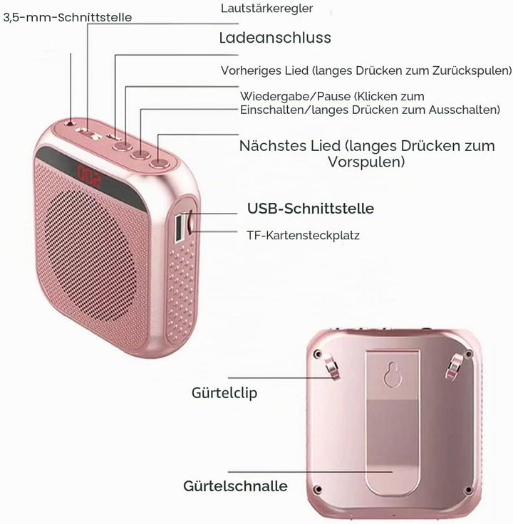 Tragbarer Sprachverstärker für Lehrer, 2200 mAh wiederaufladbarer persönlicher Verstärker Mikrofon P