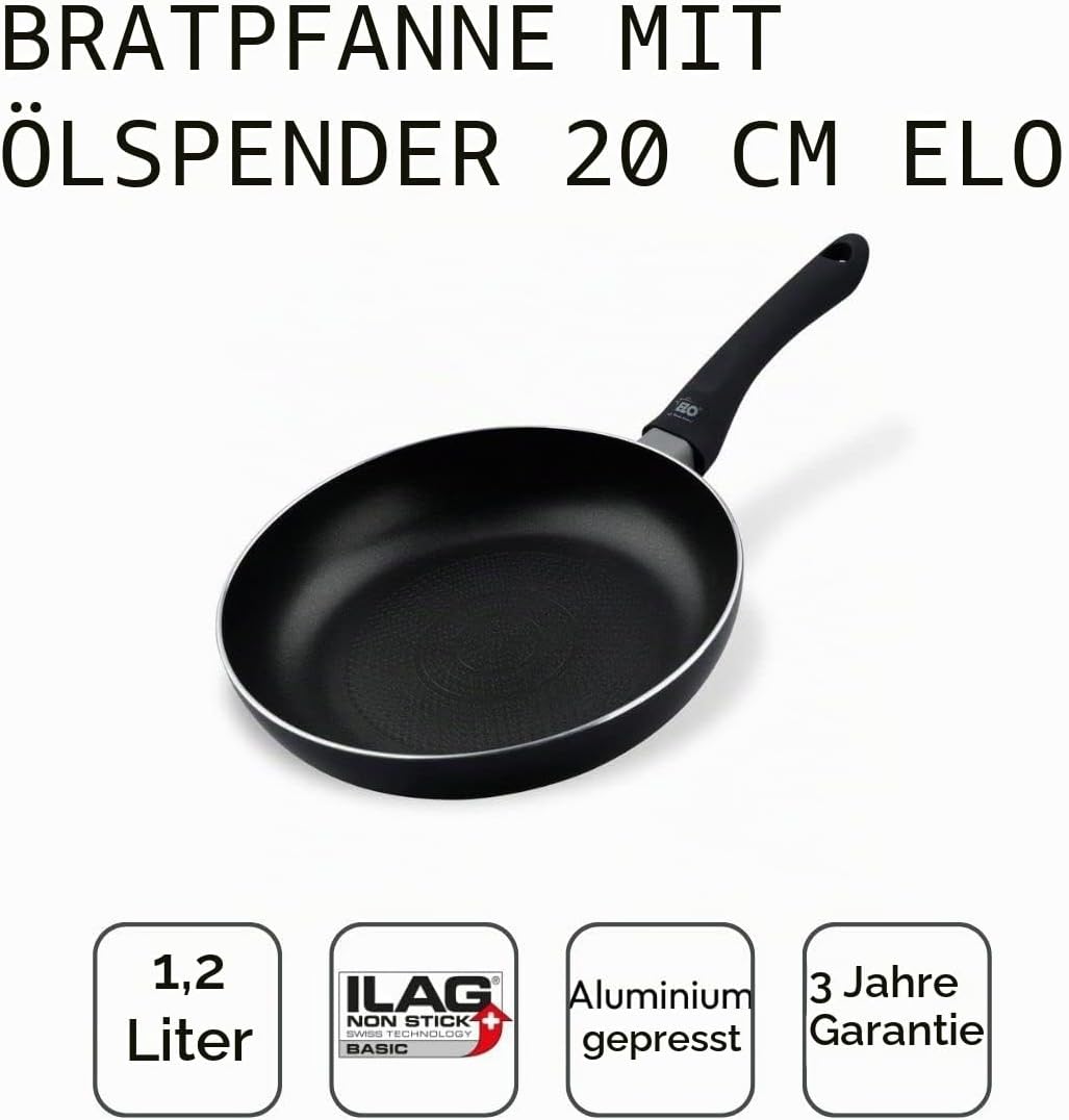 Elo Smart Life Bratpfanne Ø 20 cm mit Wabenboden, Pfanne mit Öl-Dosiersystem, geeignet füralle Herda