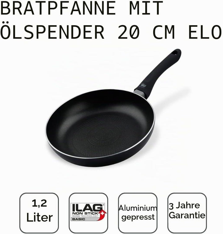 Elo Smart Life Bratpfanne Ø 20 cm mit Wabenboden, Pfanne mit Öl-Dosiersystem, geeignet füralle Herda