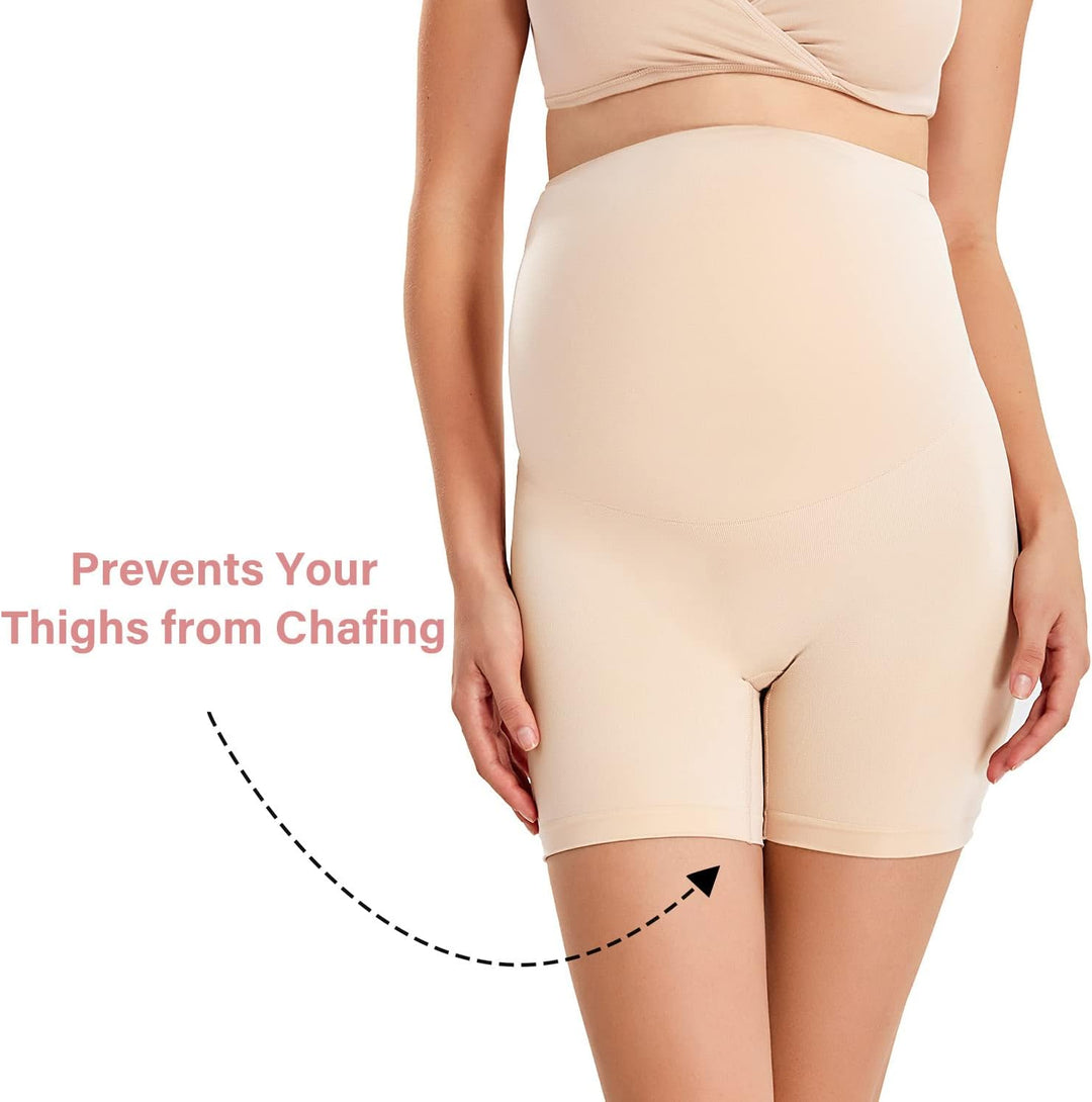 Nahtlose Damen-Shorts, Schwangerschaft, Shapewear, hohe Taille, Kurze Oberschenkel-Unterwäsche, Beig