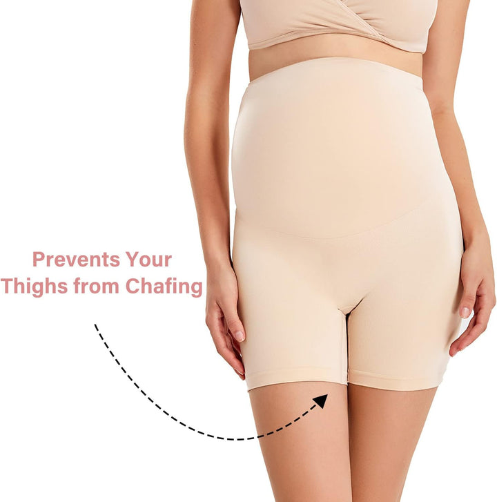 Nahtlose Damen-Shorts, Schwangerschaft, Shapewear, hohe Taille, Kurze Oberschenkel-Unterwäsche, Beig