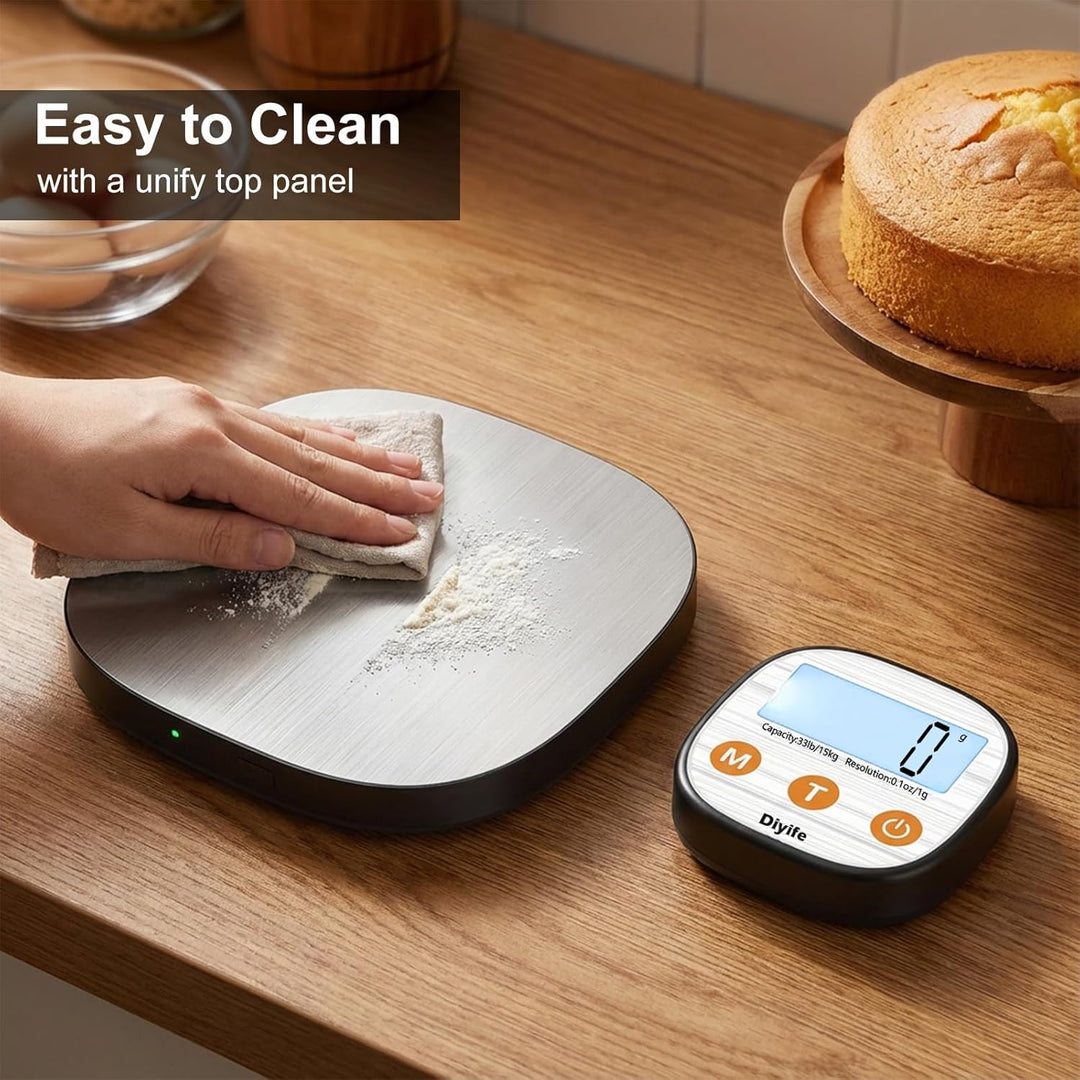Diyife Aufladen Digitale Küchenwaage 15kg mit Geteilt LCD-Display, Grammwaage Hochpräzise 1g, 304 Ed