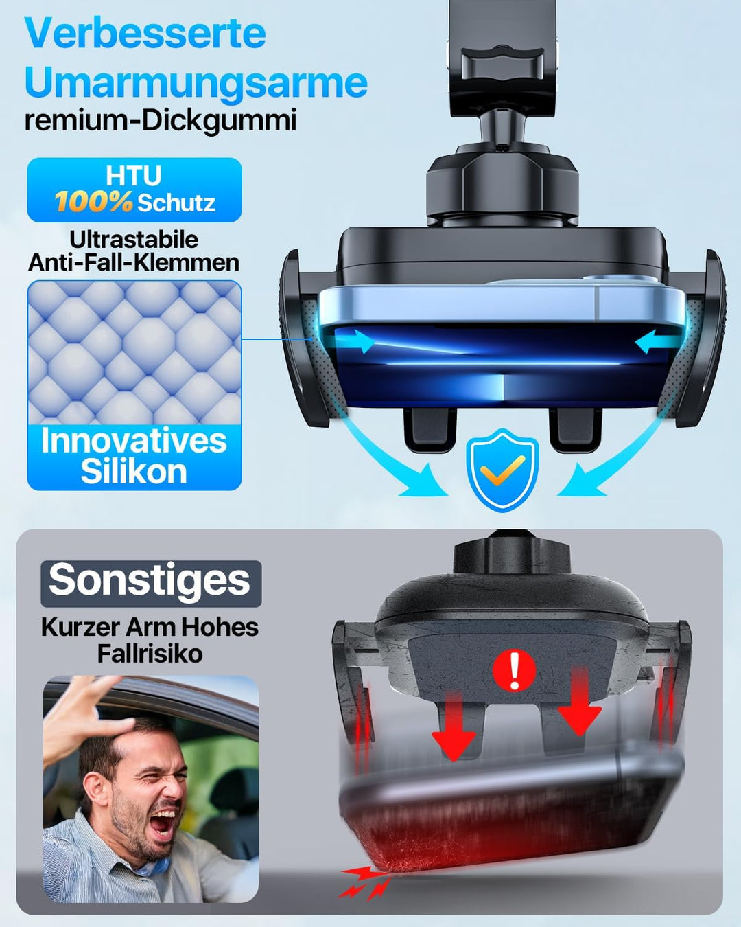 HTU 2026【Militär-Klasse】 Handyhalterung Auto【Stärkste Saugnapf & Lüftung】 4 in 1 Handy Halterung Aut