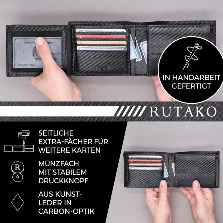 RUTAKO® Leder Geldbörse Herren mit RFID Schutz I Portemonnaie Gross mit Münzfach I 12 Fächer I Echtl