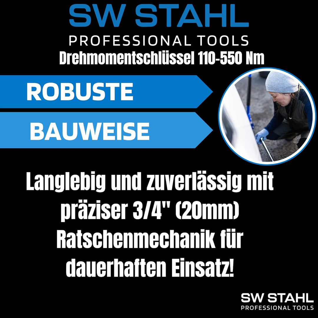 SW-Stahl 03822L Drehmomentschlüssel I 3/4 Zoll I 110-550 Nm I Links- und Rechtsanzug I Drehmomentsch