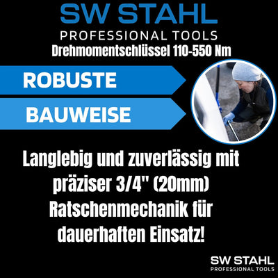 SW-Stahl 03822L Drehmomentschlüssel I 3/4 Zoll I 110-550 Nm I Links- und Rechtsanzug I Drehmomentsch