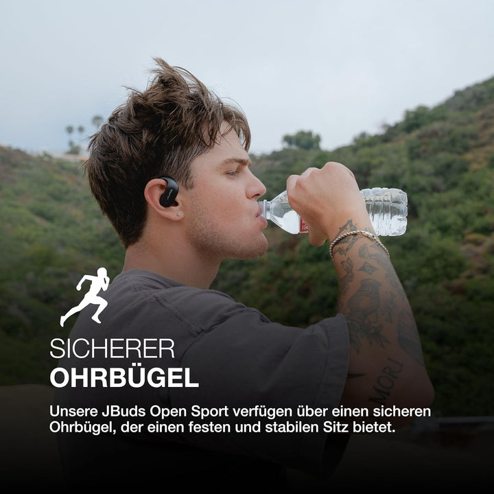 JLab JBuds Open Sport Kopfhörer – Kabellose Open-Ear Sportkopfhörer mit Ohrbügeln, 26 Std. Laufzeit,