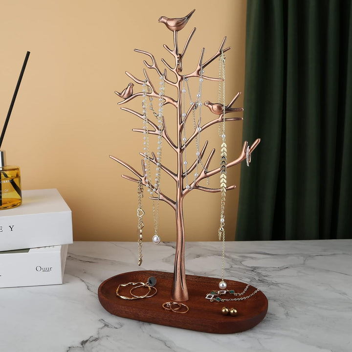 MORE&LESS Zweig Schmuckständer mit Holztablett Farbe Luxus Baum Turm hängende Aufbewahrungsstücke fü