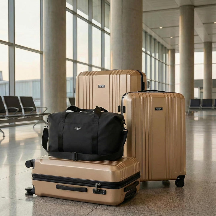 FERGÉ Polycarbonat 5-teilig Koffer Set 77cm, 67cm, Handgepäck Koffer mit Reisetasche Kombi, sehr rob