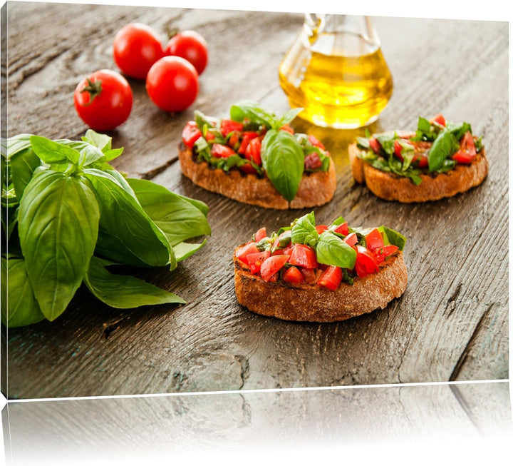 Italenische Bruchetta Format: 100x70 auf Leinwand, XXL riesige Bilder fertig gerahmt mit Keilrahmen,